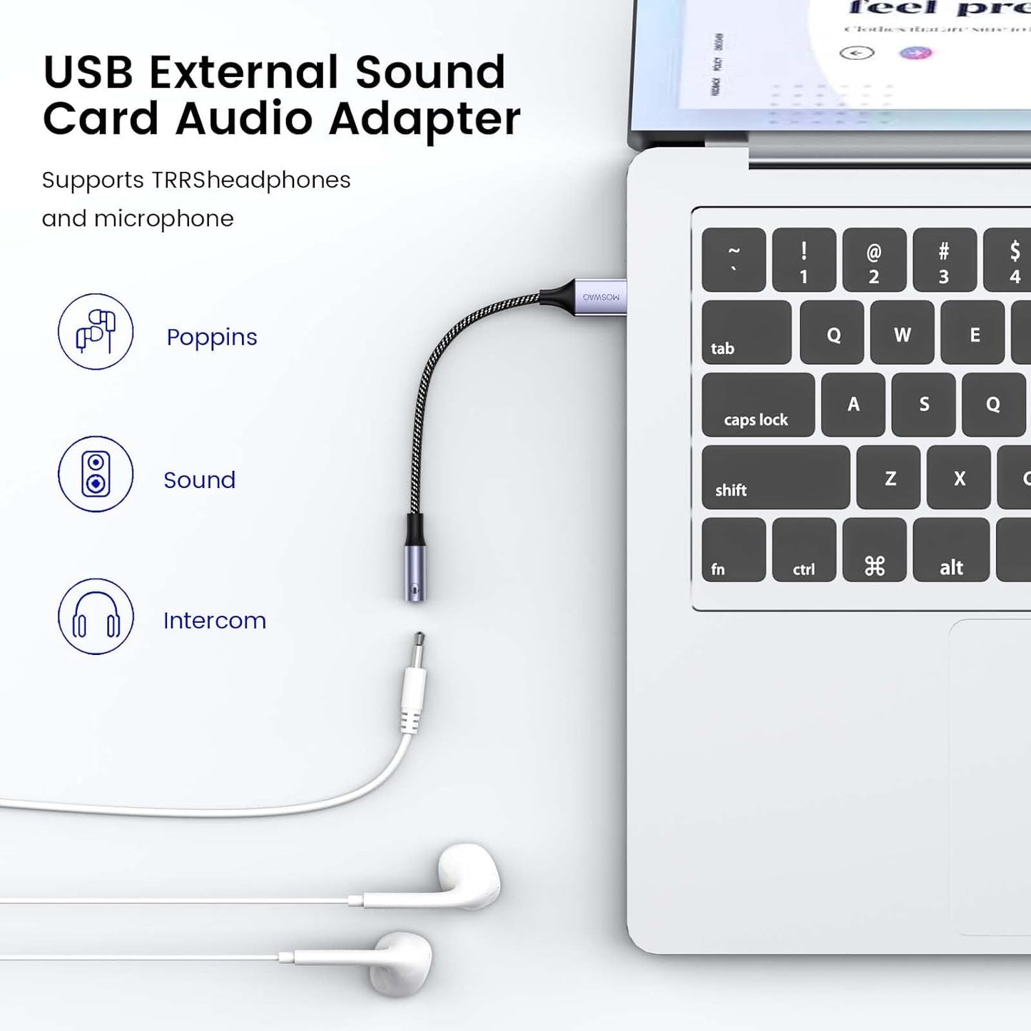 MOSWAG Adaptador De Audio Con Tarjeta De Sonido Externa USB-A a Convertidor Estéreo Auxiliar De 3,5 Mm Compatible Con Auriculares, PC, Computadora Portátil, Linux, Escritorio, PS4