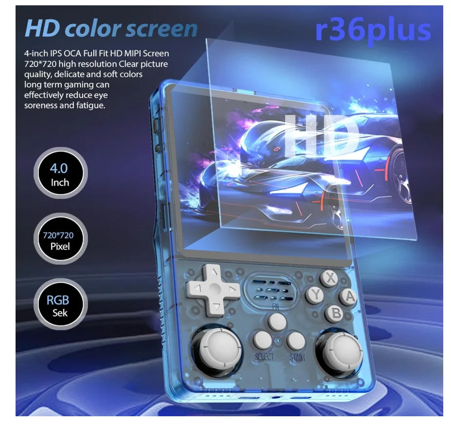 R36S plus Game Console Linux System 4.0 Inch IPS Screen Retro Handheld Game Mini Potable Pocket Video Game Consola 128G Game Kid
